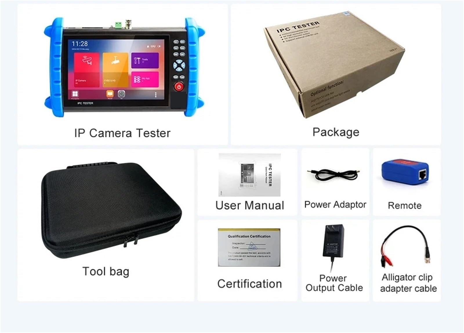 Tester kabli sieciowych, NF-722 4K 8K VGA PoE Monitor Tester Kamera IP AHD Mini 7-calowy CFTV Narzędzie do testowania kabli IPC722 ATCHS