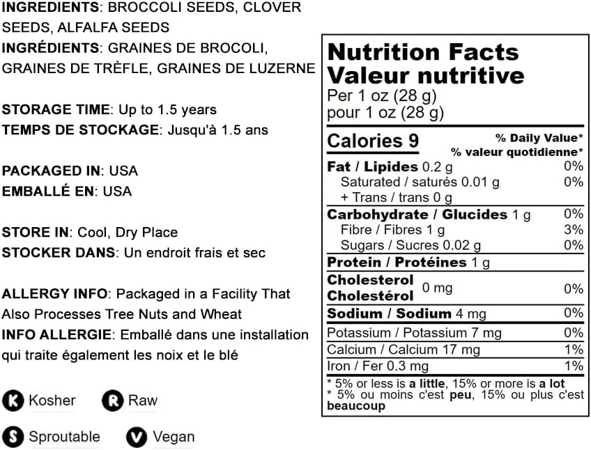 Miniatura 4 de Mezcla antioxidante de semillas germinantes, 8 onzas  Brócoli, trébol, alfalfa, kosher, crudo, vegano