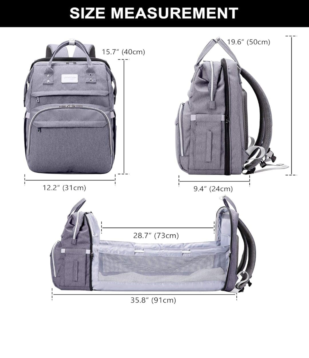 Genérico Mochila de Maternidad con Cuna Portátil Integrada, Bolsa Pañalera Multifuncional Impermeable para Viaje, Gran Capacidad, Organizador Bebé con USB y Cambiador para Mamá y Papá, Gris