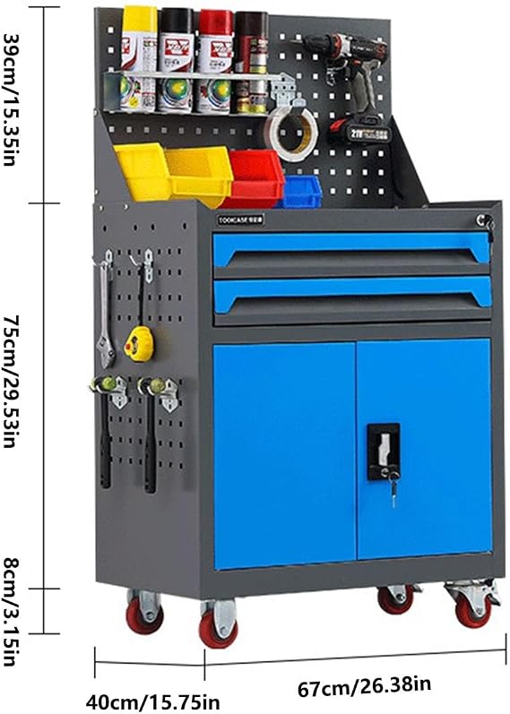 2-Drawer High Capacity Rolling Tool Chest, Removable Cabinet Storage Box with Wheels and Lock for Mechanical Workshops Storage and Toolbox(Gris)