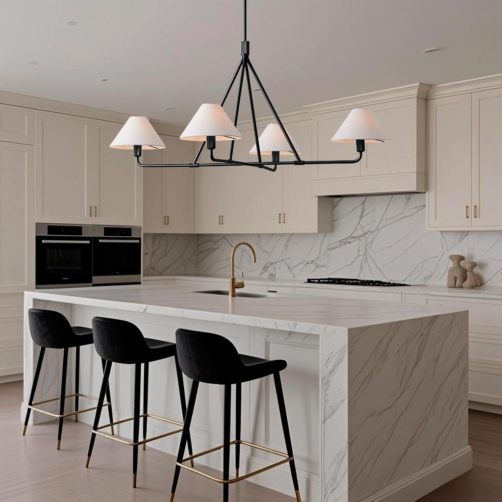 Architectural Tapered Shades Chandelier - Illuminate Your Dining and Living Spaces with Sophisticated Appeal, Light Fixtures for Dining Room, Bedroom, Living Room, 46.25 Dia. x 30 h (Matte Black)