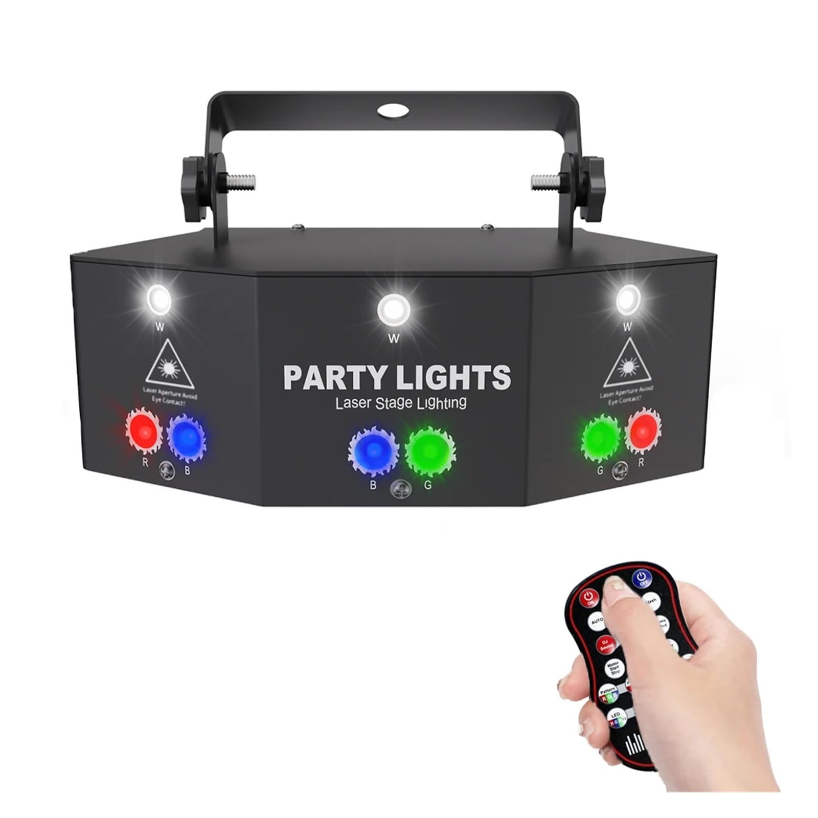 Bühnenbeleuchtung, 15 EYE RGB Disco DJ Beam Lichtprojektor Remote Strobe Bühnenbeleuchtung Effekt Weihnachtsfeier Urlaub Halloween Lichter(9 Hole RGB Laser)