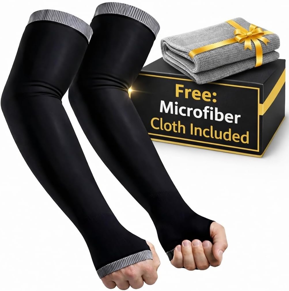 AutokraftZ 𝗨𝗩 Protection Arm Sleeves for Men Women UPF 50+ 𝘄𝗶𝘁𝗵 Microfiber | Cooling Arm Sleeves for Bike Riding Cycling & Sports | Sun Protection Arm Cover for Bikers | Summer Bike Accessories