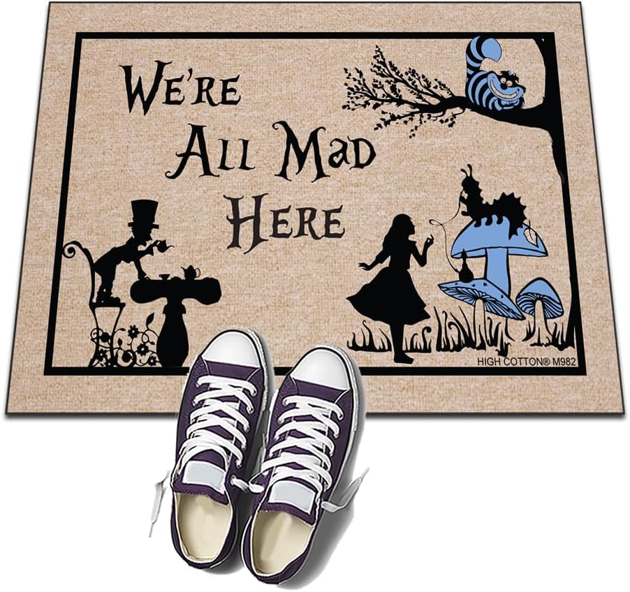 High Cotton We're All Mad Here - Welcome Doormat Alice in Wonderland