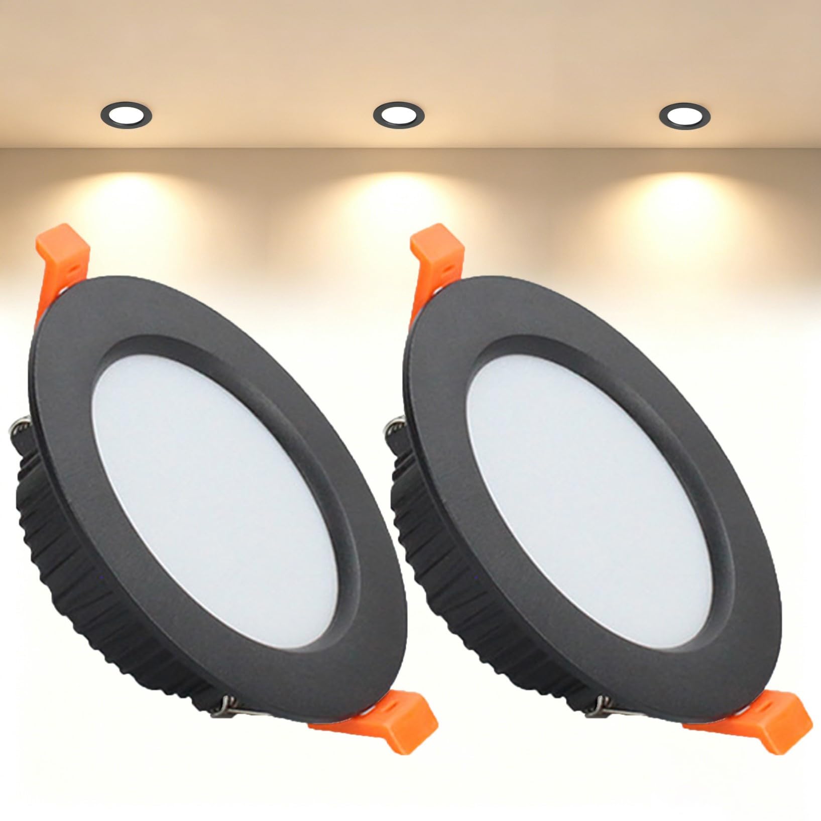 VOGHMOLD 7W Ultra Slim LED Downlight Recessed Ceiling Light 3 inch, 3000K Spot Lights Black Aluminum Trim, Cut Φ80-90mm, AC110-240V Panel Lighting for Office Hallway Closet, 2 Pack
