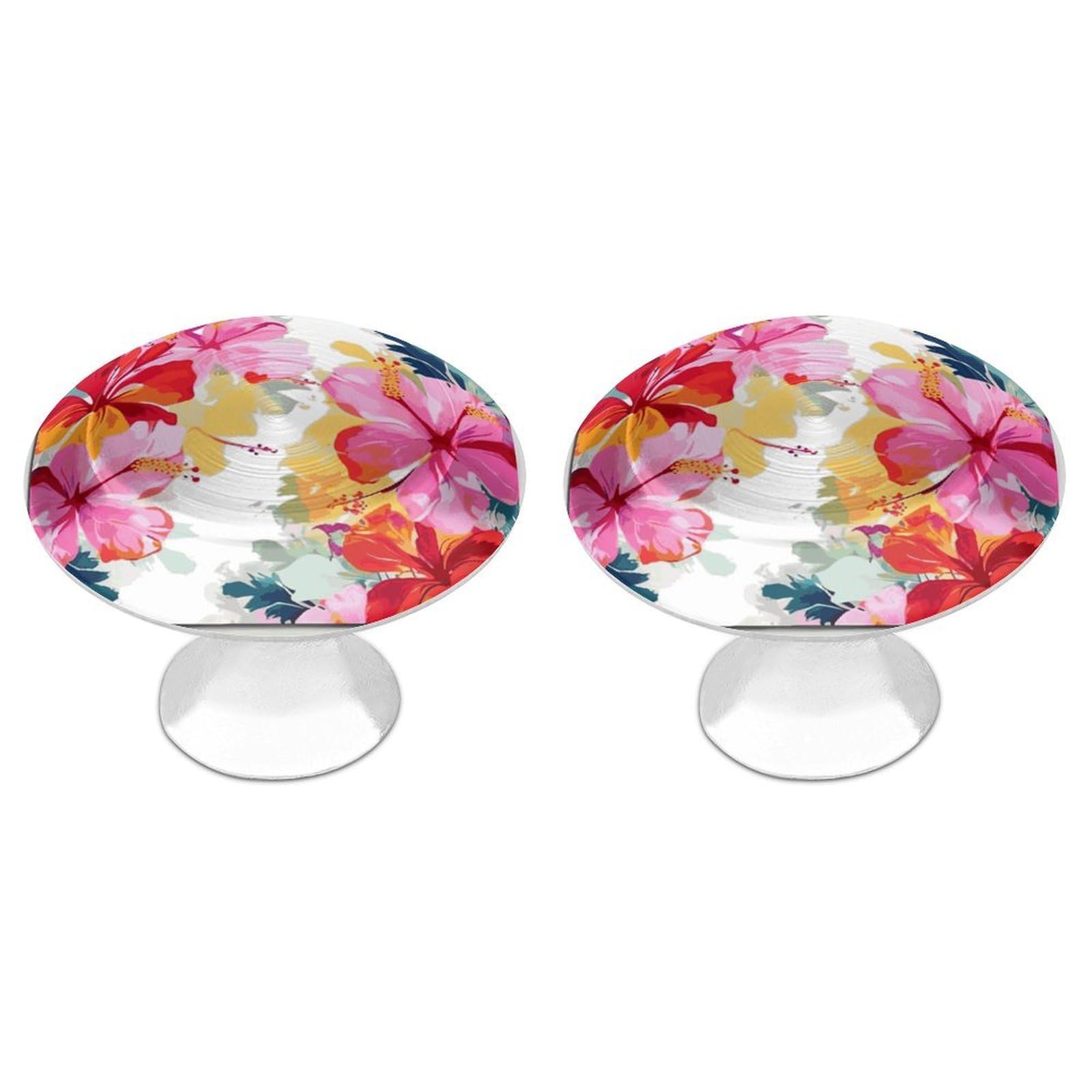 Btcowzrv Style Hawaiian Flower Print 2 Pack Cabinet Knobs Drawer Pulls