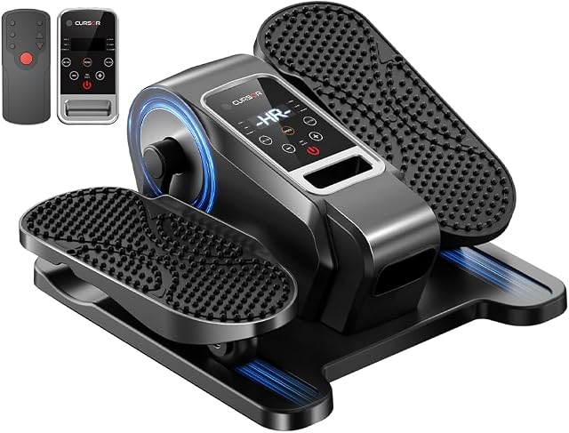 Machine elliptique sous le bureau, pédalier électrique assis, exerciseur de jambes silencieux pendant que vous êtes assis pour les personnes âgées, machine d'exercice portable pour les jambes avec télécommande, 12 vitesses réglables en mode manuel et automatique