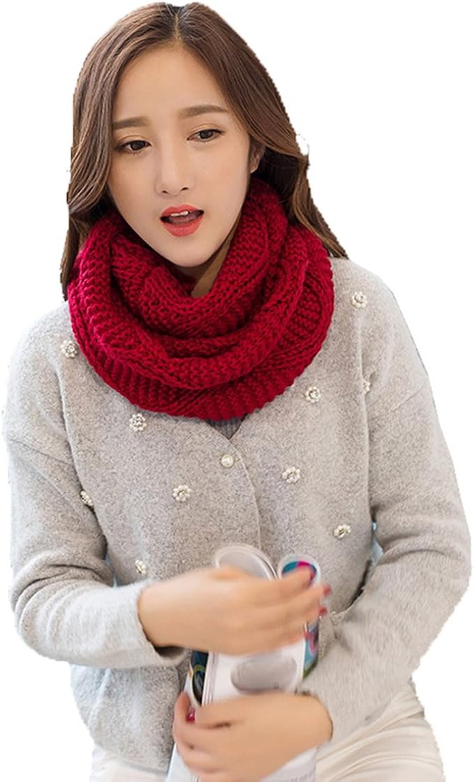 Amazon Comvip レディース メンズ 秋冬 防寒 スヌード スキー ニット スヌード カジュアル マフラー 暖かい 毛系 ロング スカーフ ネックウォーマー 赤色 H スヌード 通販