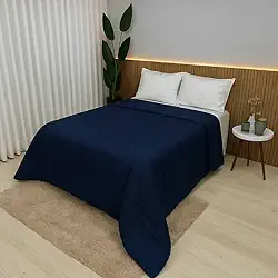 Edredom 100% Algodão 400 Fios Dupla Face Casal Queen King Antialérgico Grosso Para Inverno(Azul Marinho,Casal/Queen)