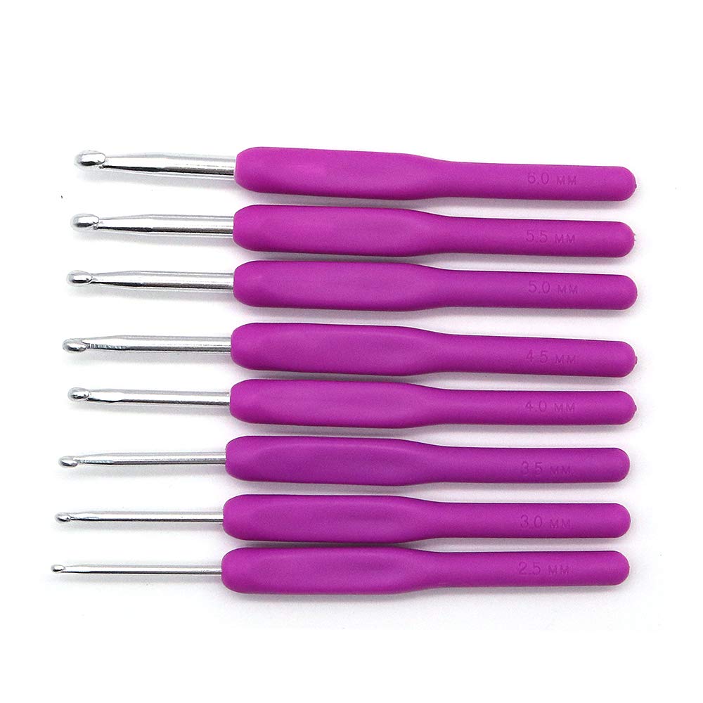 Voanzo Purple 8Pcs Crochet Hook Set Single-Head Aluminum Crochet Hooks Knitting Needles (Size 2.5Mm-6Mm)