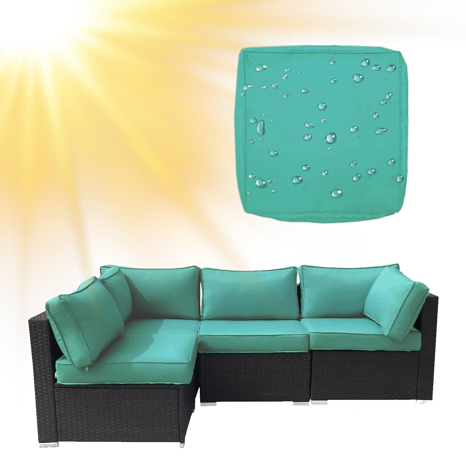SYLC Water Repellent Patio Cushion Covers UV Resistant Garden Rattan Cushion Covers with Zipper Outdoor Couch Cushion Slipcovers for L Shape/Corner (1 pc 65×65×10 cm,Mint green)