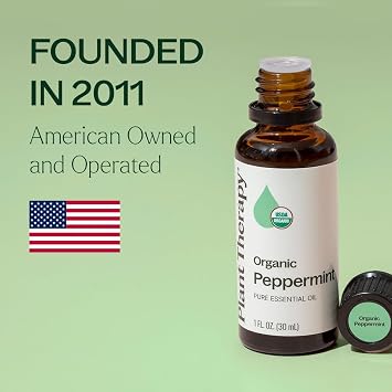 Plant Therapy Organic Peppermint Essential Oil 10 mL (1/3 oz), 100% Pure, Undiluted, USDA Certified Organic, Undiluted, Natural Aromatherapy, for Neck Tension and Muscle Discomfort