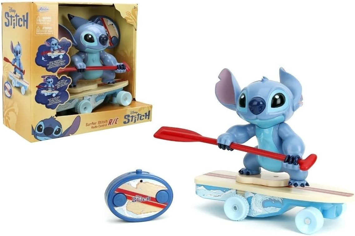Jada Surfer Stitch RC – 10" Radio Control Toy with 360° Spin & Self-Righting Feature – Disney Lilo & Stitch – Fun Gift for Kids & Movie Fans – Ages 3+