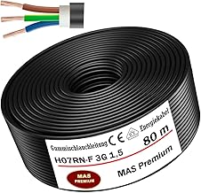 Rubber Power Cable H07RN-F 3G1.5 mm² Flexible with Protective Conductor for Heavy Duty Devices 5 to 100 m 80 m