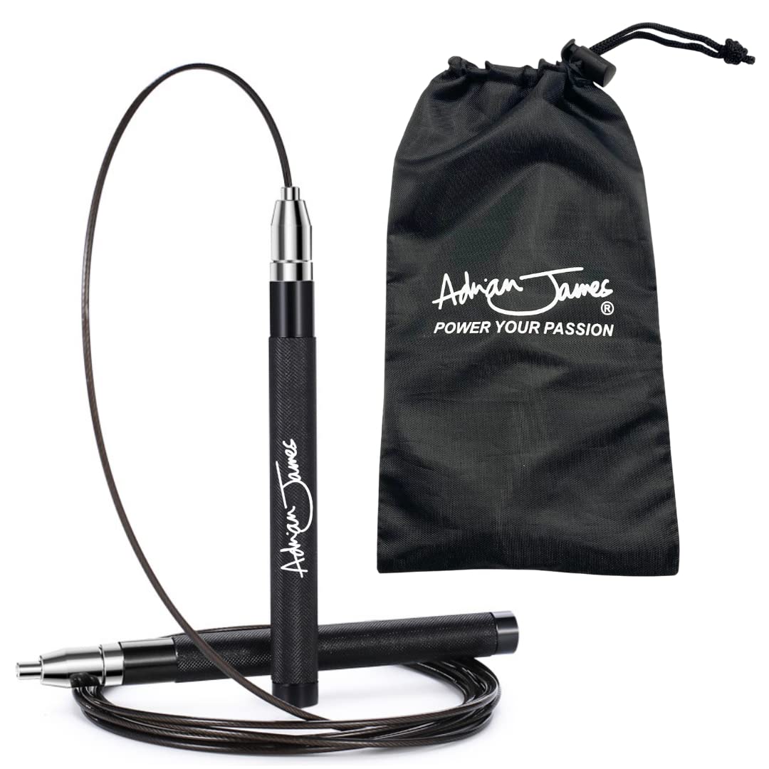 Adrian James Nutrition - Skipping Rope for Adults, High-Speed Adjustable Jump Rope for Fitness Training, Boxing and CrossFit with Non-Slip, Self-Locking Aluminium Handles