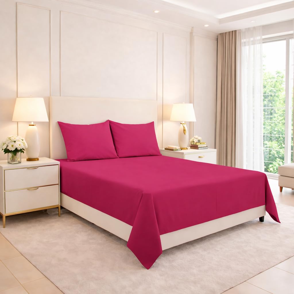Arlinens Fuschia Polycotton Flat Sheets In Following Colours And Sizes: (King, )
