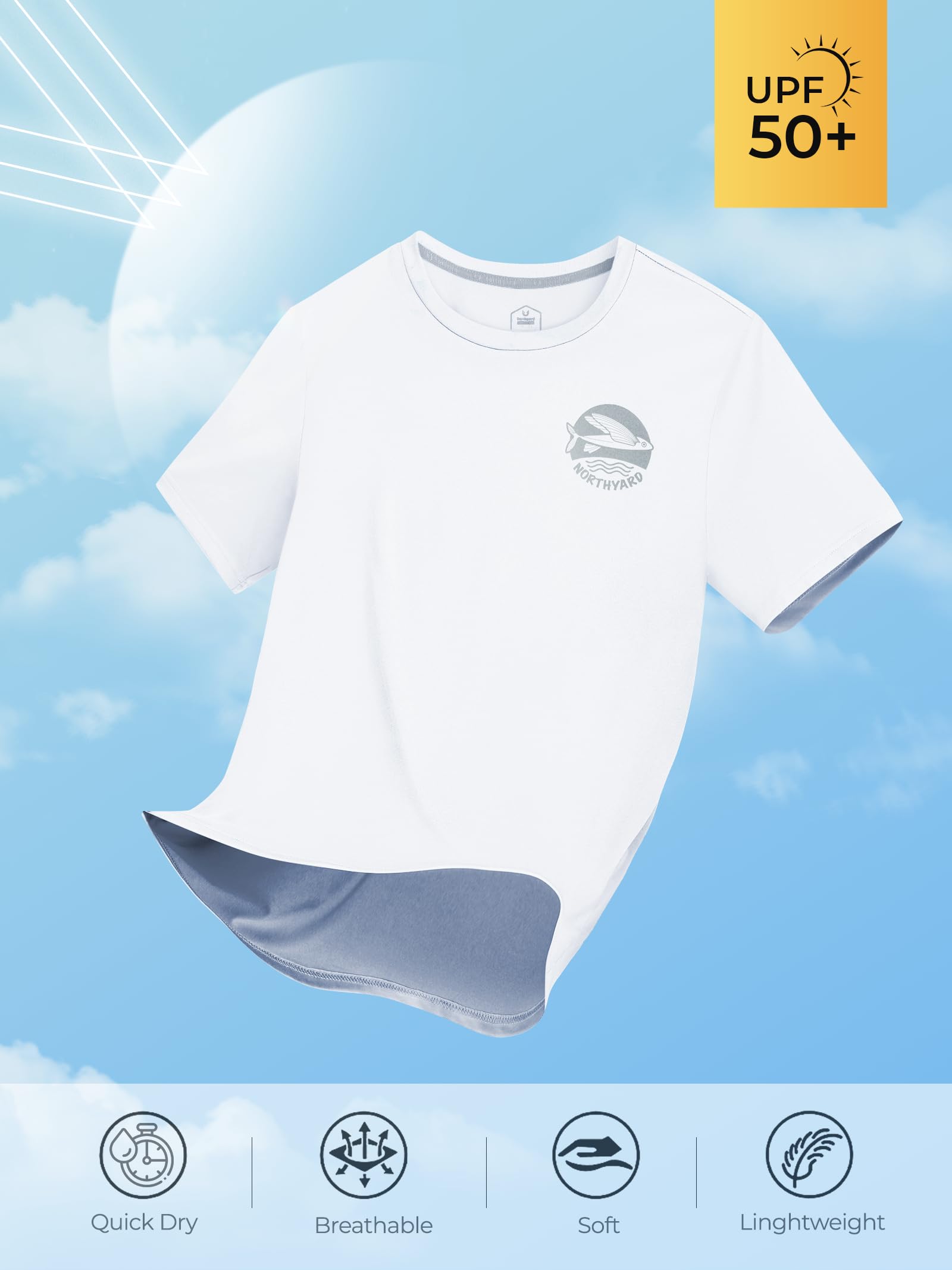 NORTHYARD Camiseta de natación para hombre, protección solar UPF 50+, de secado rápido, manga corta, protección solar, playa, natación acuática