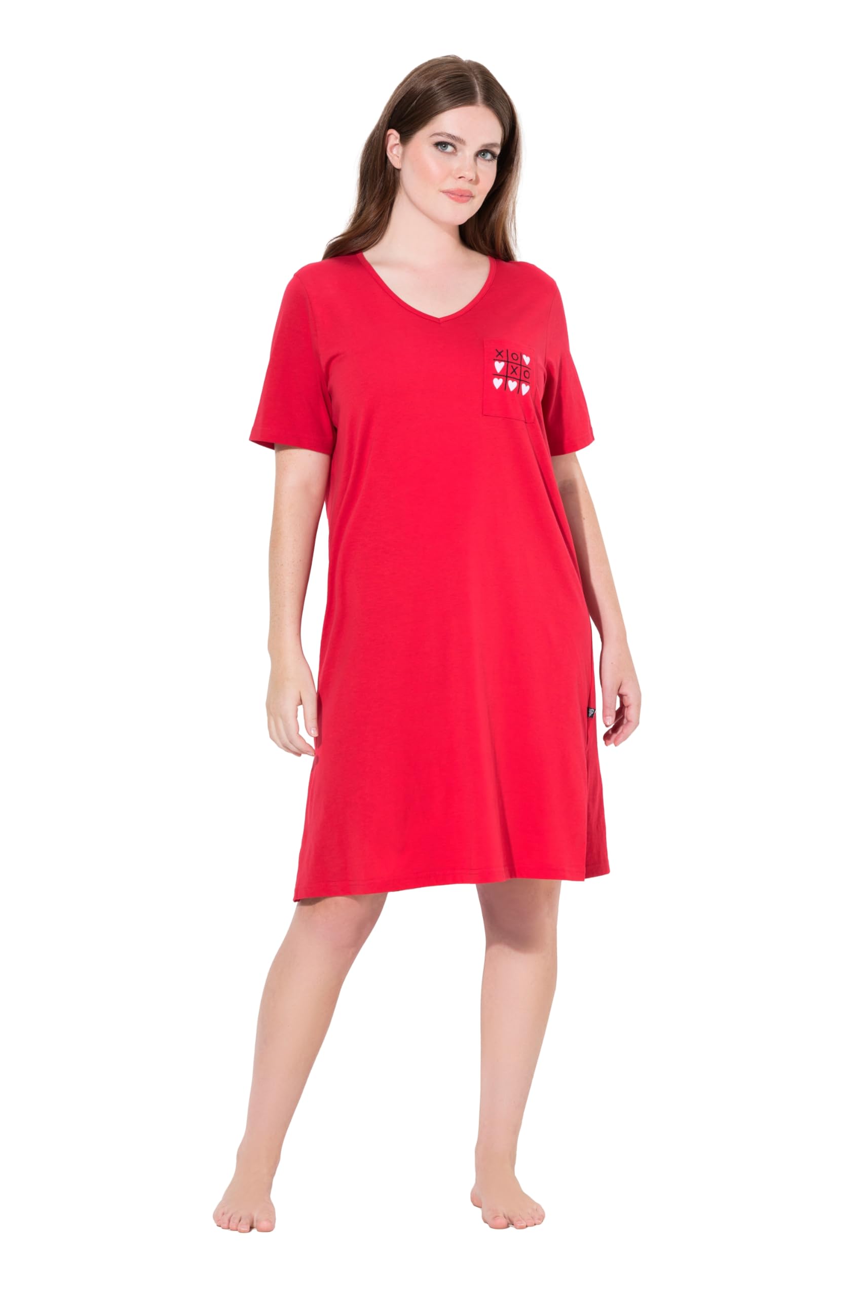 Ulla Popken Damen große Größen Übergrößen Plus Size Bigshirt, Herzmotiv, V-Ausschnitt, Halbarm 837164