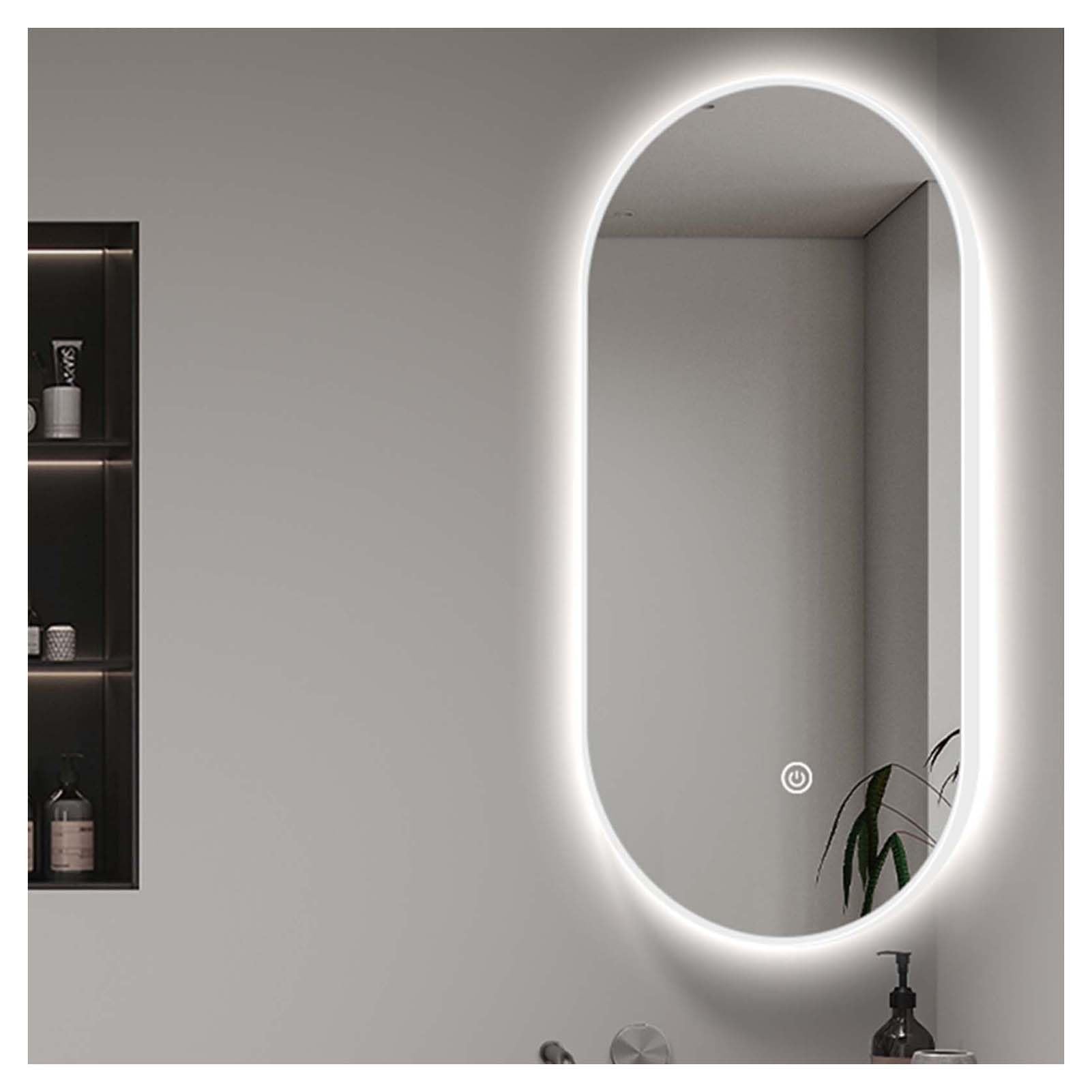 YCOVSFP Swivel Corner Mirror,Illuminated 360° Rotating Wall Mirror,Vanity Mirror with Aluminum Alloy Frame,HD Imaging,3 Colors Infinitely Dimmable,for Hotel Home(White,50x80cm)