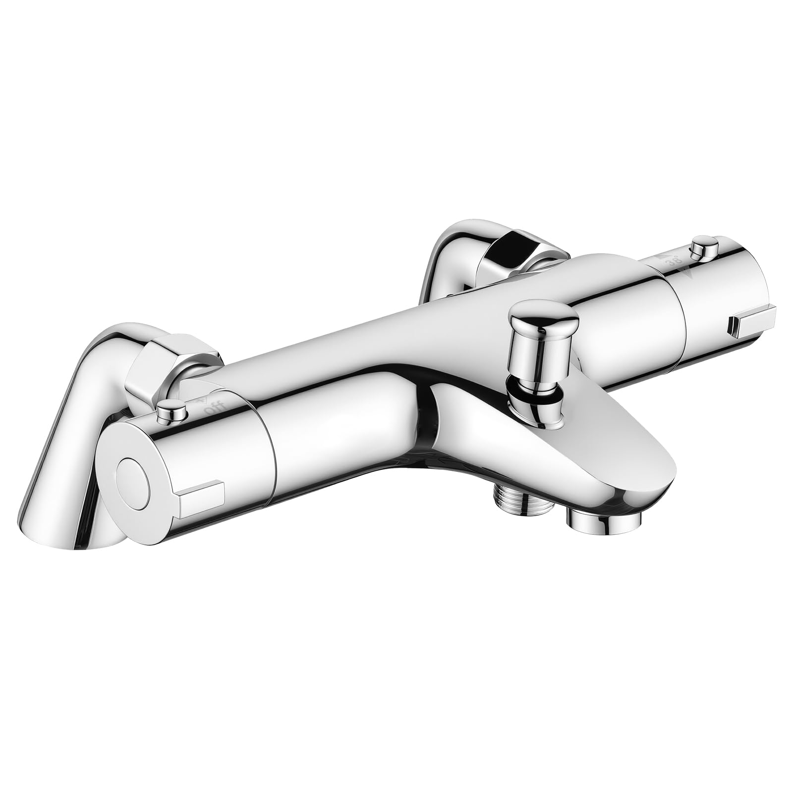 Ronvie Chrome Thermostatic Bath Shower Mixer Tap, Solid Brass Deck Mounted Bath Tap With Shower Attachment, 38°C Safe Anti-Scald Shower Mixer Bar Valve, Finished, 180Mm (Bathtub Mounted)