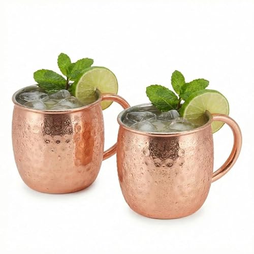 Image of URBNLIVING 500ml Copper Moscow Mule Mug Stainless Steel Cocktail Cup for Coffee, Beer & Cocktails | Barware Drinkware for Home Bar, Party, Restaurant & Gifting (Set of 2)