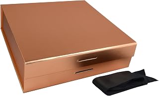 PACK2PACK Luxury Foldable Gift Box with Removable Ribbon | Collapsible Box with Magnetic Closure | Weddings, Bridal Showers, Corporate Gifts | 100% Recycled Paper (Square, Metallic Copper)
