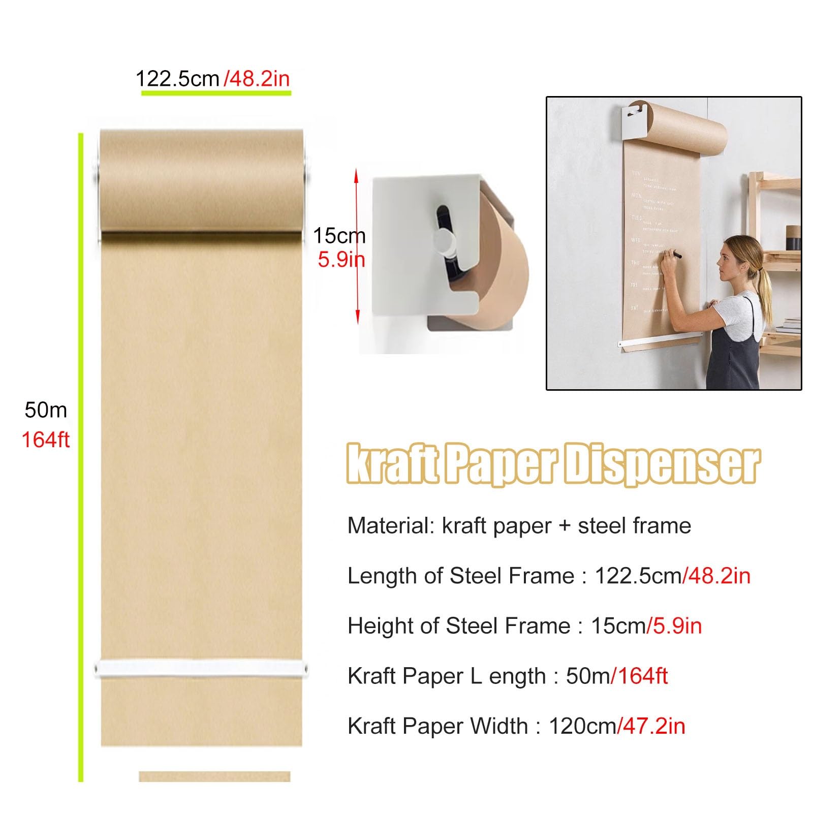 Wytrzymała gilotyna do papieru, papier rzeźniczy, Stojak na rolki papieru pakowego, 36'' 48'', stojak na zwoje papieru(48inch)