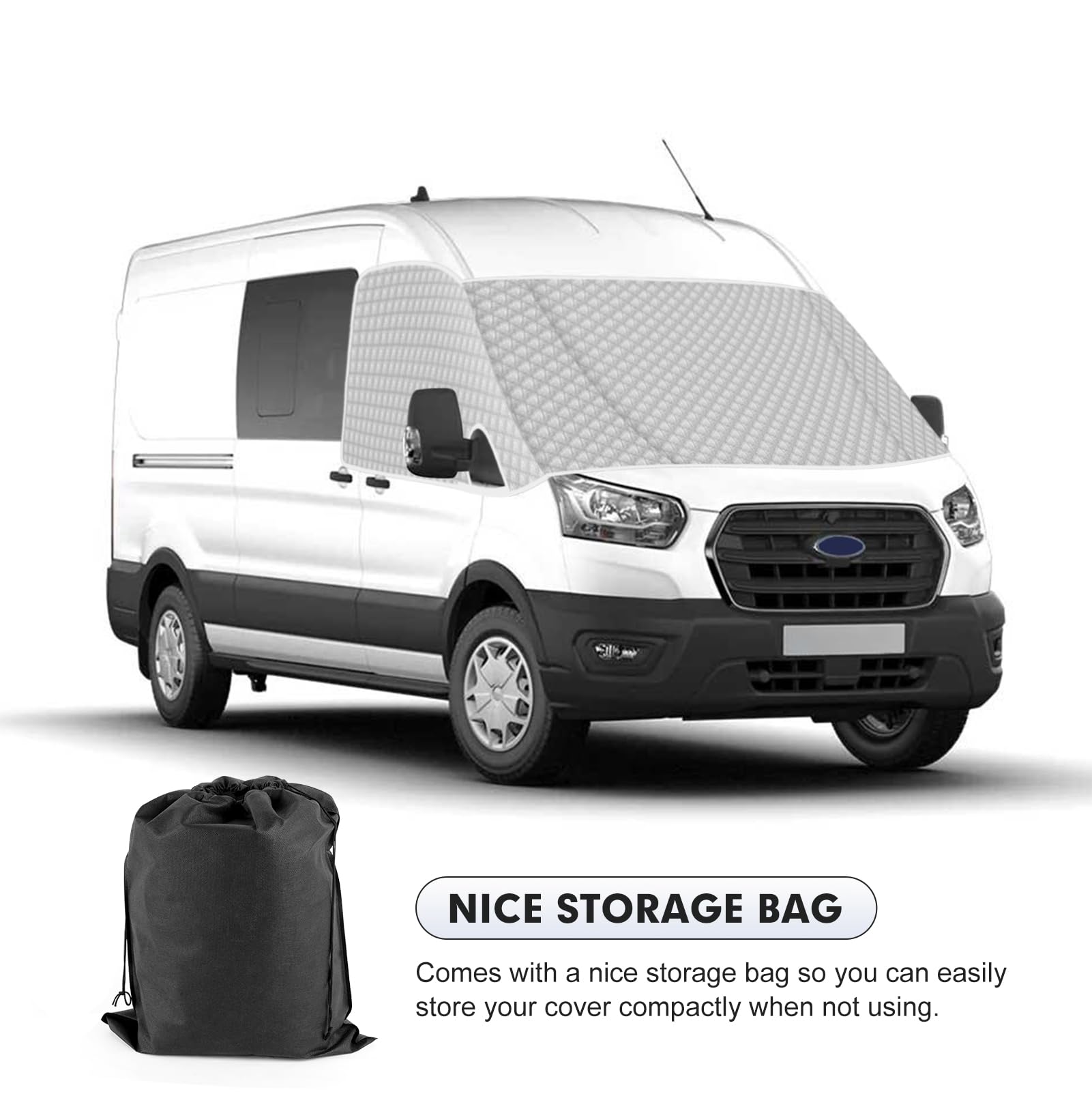Scheibenabdeckung Kompatibel mit Ford Transit 2015-2025 MK8 & MK9, Wohnmobil-Frontscheibenabdeckung mit Tasche, Ganzjahresschutz