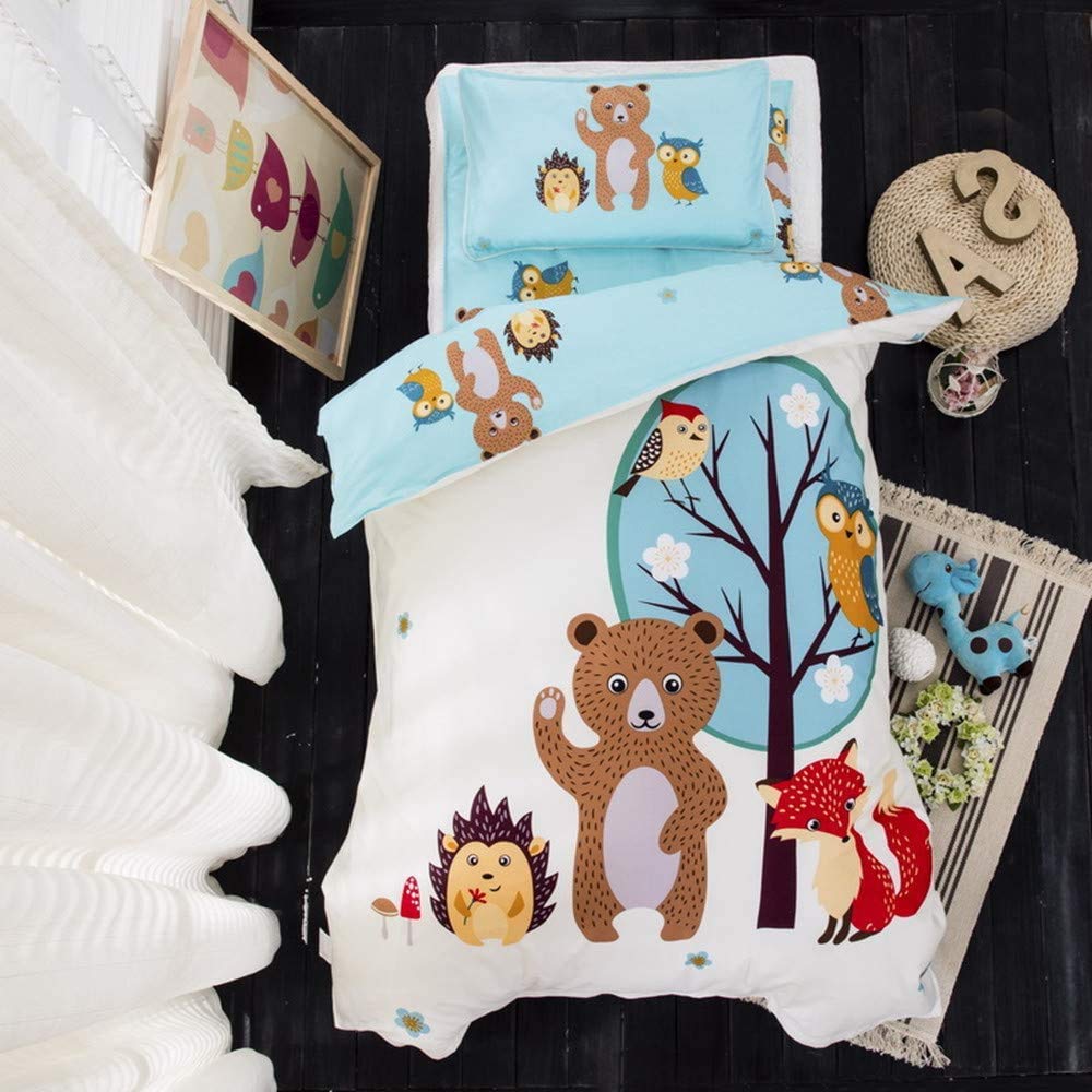 Parure de lit pour enfant - 100 % coton - Motif dessin animé - Pour enfant - Rose - Jaune - Bleu - 120 x 150 cm - Motif singe
