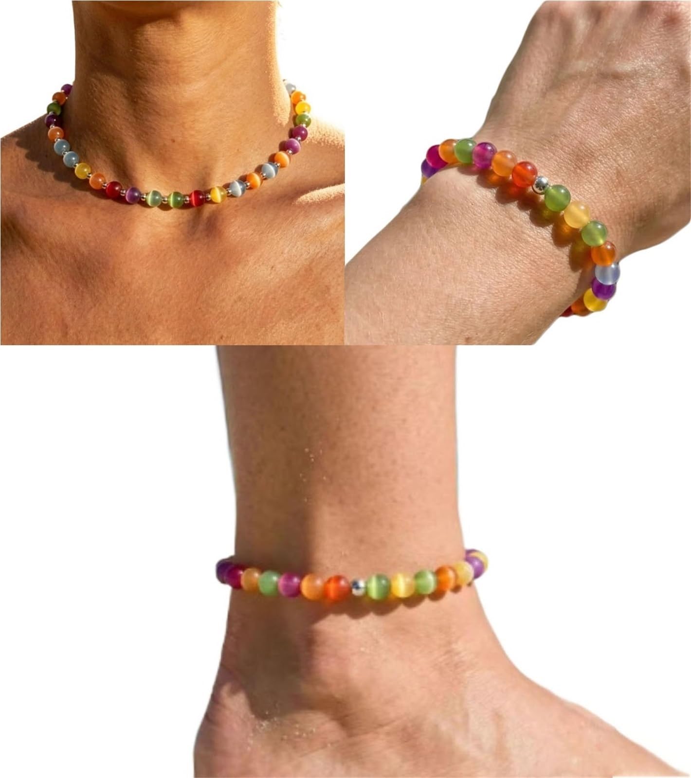 Dopamin-Halskette, Dopamin-Regenbogen-Perlen-Halskette, Bunte UV-reaktive Perlenkette, Sonnenlicht-Farbwechsel, Strand-Reise-Festival