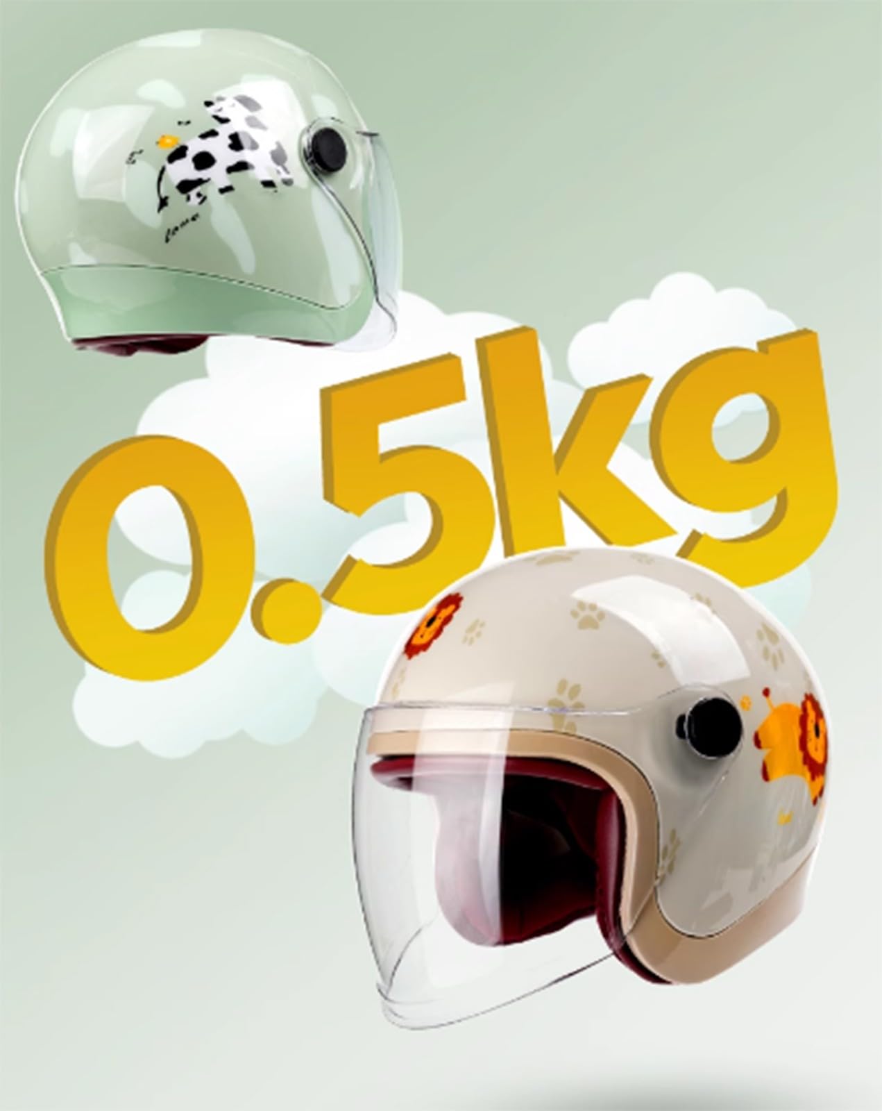 Casco De Moto De Dibujos Animados Para Niños, Bonito Casco Retro De 3/4, Casco Abierto Para Jóvenes, Para Las Cuatro Estaciones, Para Niños 2 A 12 Años Para Niñas Y Niños Con Visera A,M50-55CM