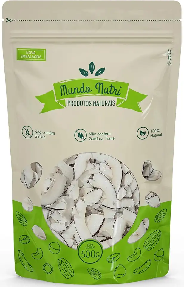 500g Chips De Coco Em Lascas Com Borda - Sem Açúcar Natural