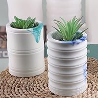 Vista 5 de Molde de silicona para jarrón de yeso cilíndrico a rayas, molde para maceta de plantas suculentas, molde de hormigón para portaplumas, molde
