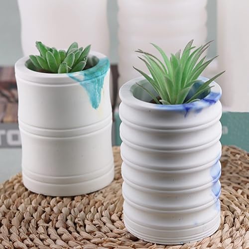 Miniatura 5 de Florero cilíndrico de yeso a rayas Molde de silicona Molde de silicona para suculentas Molde de hormigón Soporte de pluma de arcilla de cemento