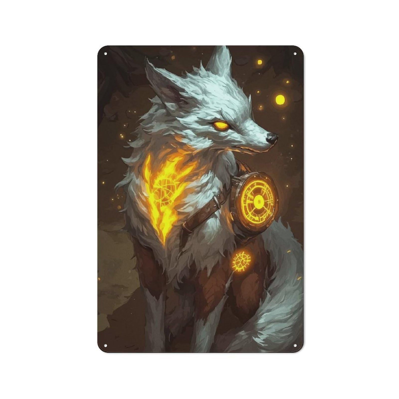 Mystical Fox Glowing Symbols Vintage Metal Wall Decor 30x20cm, Garage Metal Sign for Garage, Workshop, Shed Or Utility Room
