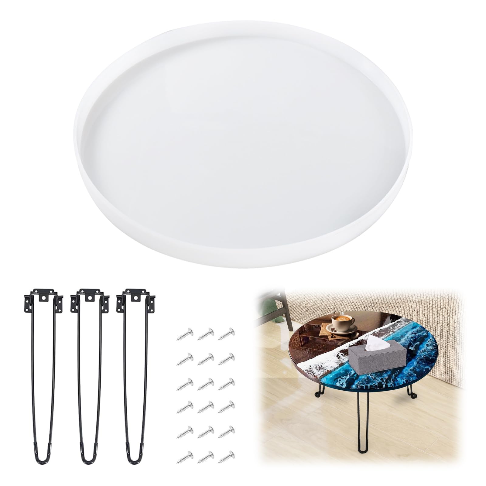 Stampo in silicone per tavolo in resina epossidica 50 cm, con 3 piedi pieghevoli 42 cm, grande stampo per la fabbricazione di tavoli fai da te, tavolo fiume, ufficio, resina e decorazione