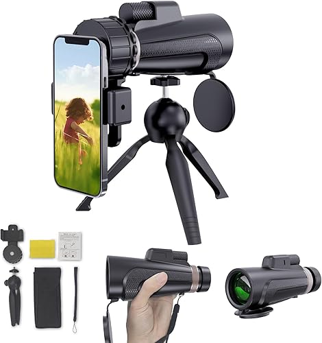 Adaptador monocular para smartphone de alta potencia de 12 x 50 pulgadas y trípode, bolsa de mano, perfecta para observación de aves, senderismo,