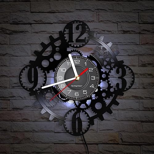 Miniatura 3 de Reloj de pared LED de vinilo de 12 pulgadas con 7 modos luminosos, reloj de pared con luz nocturna analógica silenciosa y sin tictac con números