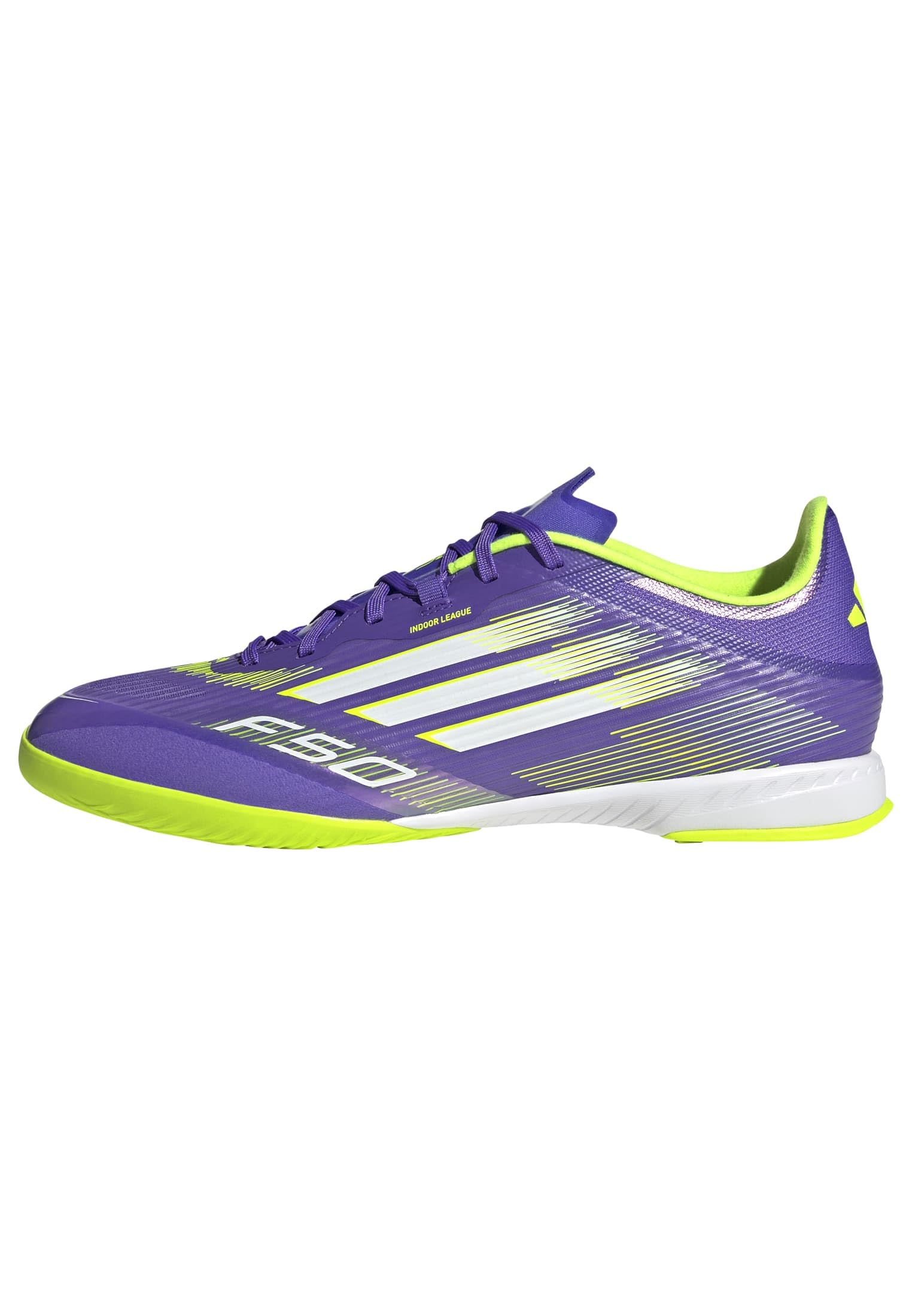 adidas Unisex F50 League Indoor Football Boots, Purple Rush/Cloud White/Lucid Lemon, 11.5 UK