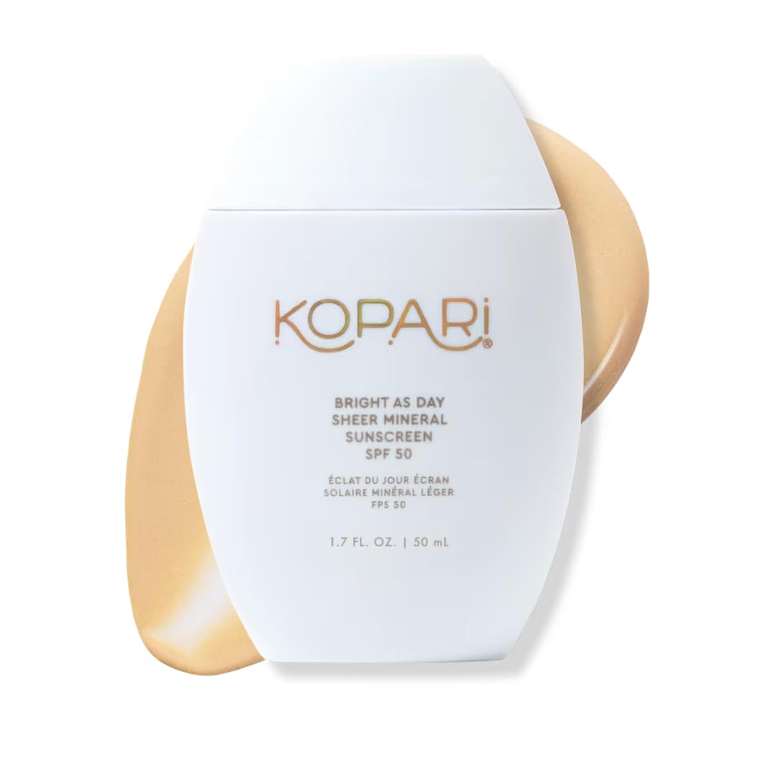 Kopari Bright as Day Sheer Mineral Sunscreen SPF 50, 100% Mineral Facial Sunscreen with Vitamin C & Niacinamide, Sheer Finish, All Skin Tones, 1.7 oz