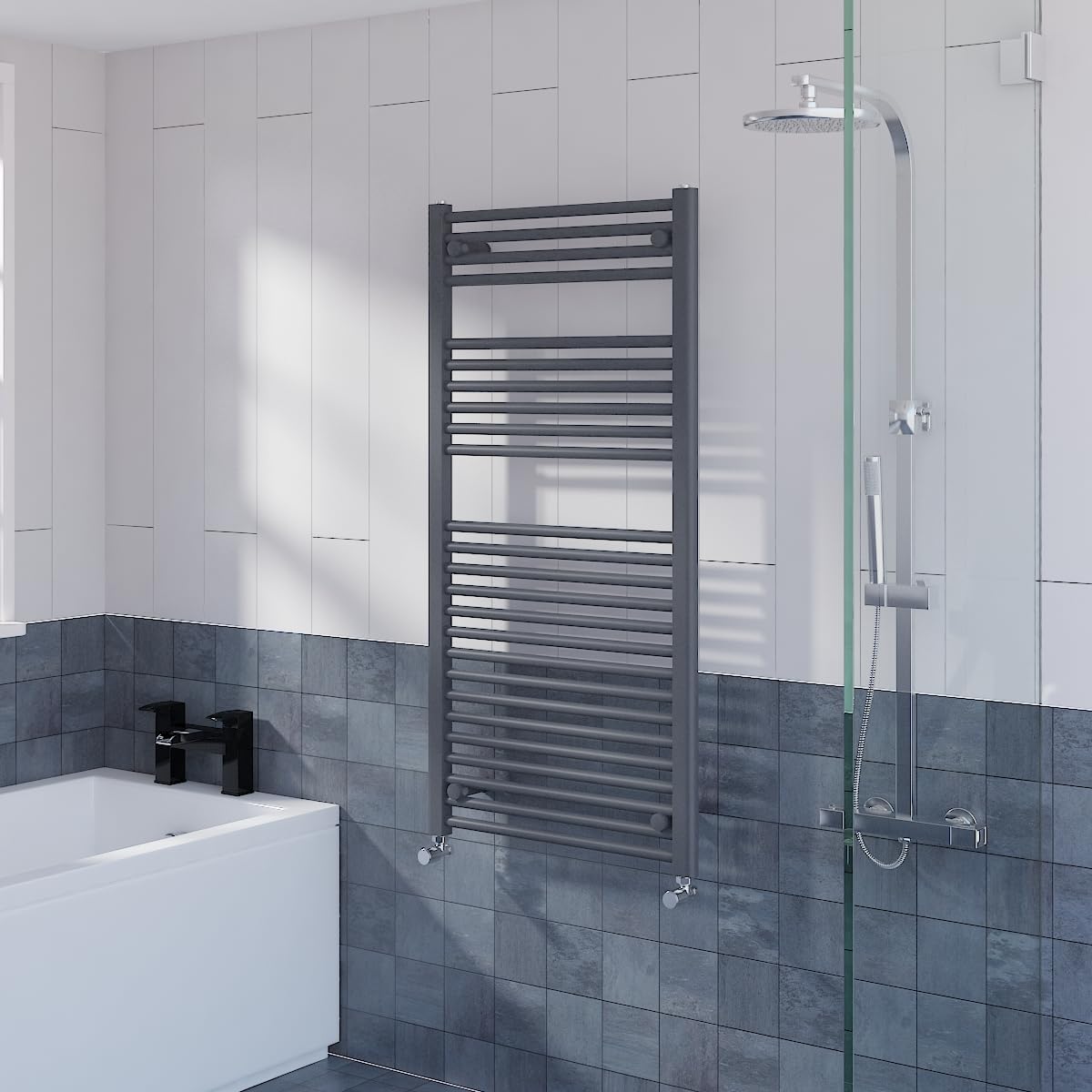 Warmehaus Anthracite Straight Heated Towel Rail Radiator Ladder For Bathroom Wall Mounted 1200X600mm