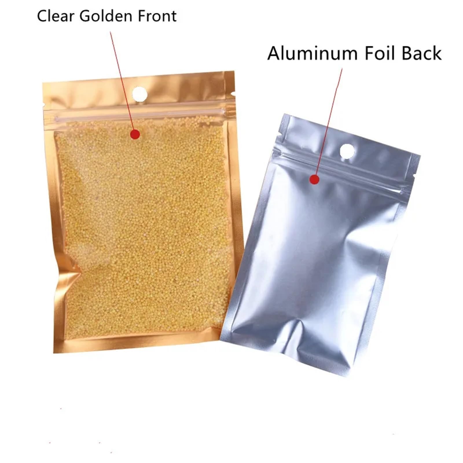 plastikowe torebki z zamknięciem, 100 szt. Złotych torebek Mylar Zip Lock, z folii aluminiowej, wytrzymałej metalowej, płaskiej torebki Zipper do pakowania słodyczy i żywności(14x20cm)