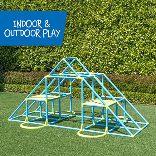 Image of Eezy Peezy Mega Pyramid Monkey Bars Climbing Tower Active Outdoor Fun for Kids Ages 3 to 8 Years Old, Blue /Green