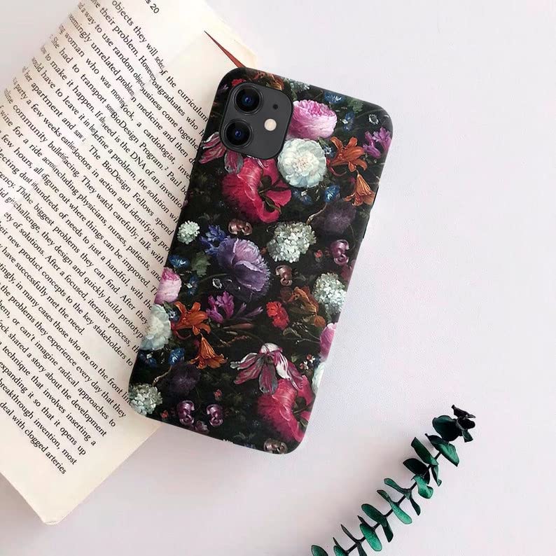 Black Floral Dark Night iPhone Case 14 13 Pro Max Case Plus Pro Max Samsung Galaxy 22 Ultra Plus Silicon Glass Luminous Flash Phone Case Black Edge Cover Phone Case iPhone 14 Promax