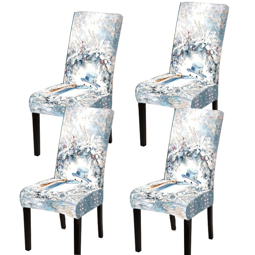 Image of Winter Snowman Dining Chair Covers Set of 4, Christmas Slipcovers