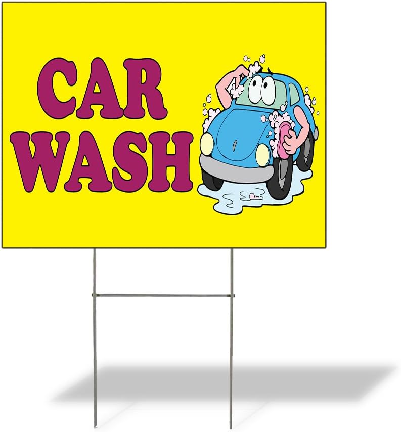 Weatherproof Yard Sign Car Wash Outdoor Advertising Printing H Yellow Lawn Garden Banners 18x12 Inches 2 Sides Print