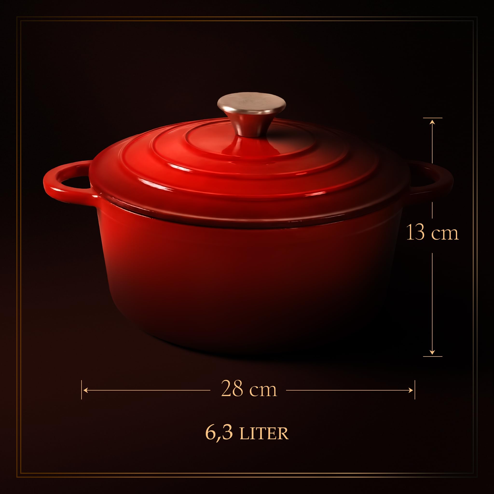 Brottopf 28 cm – Gusseisen Topf Brot Backen als Dutch Oven – Emaille Brotbacktopf & Brotbackform – Bratentopf/Schmortopf mit Deckel für Induktion – Gadgets für Bäcker - 30 Jahre Garantie