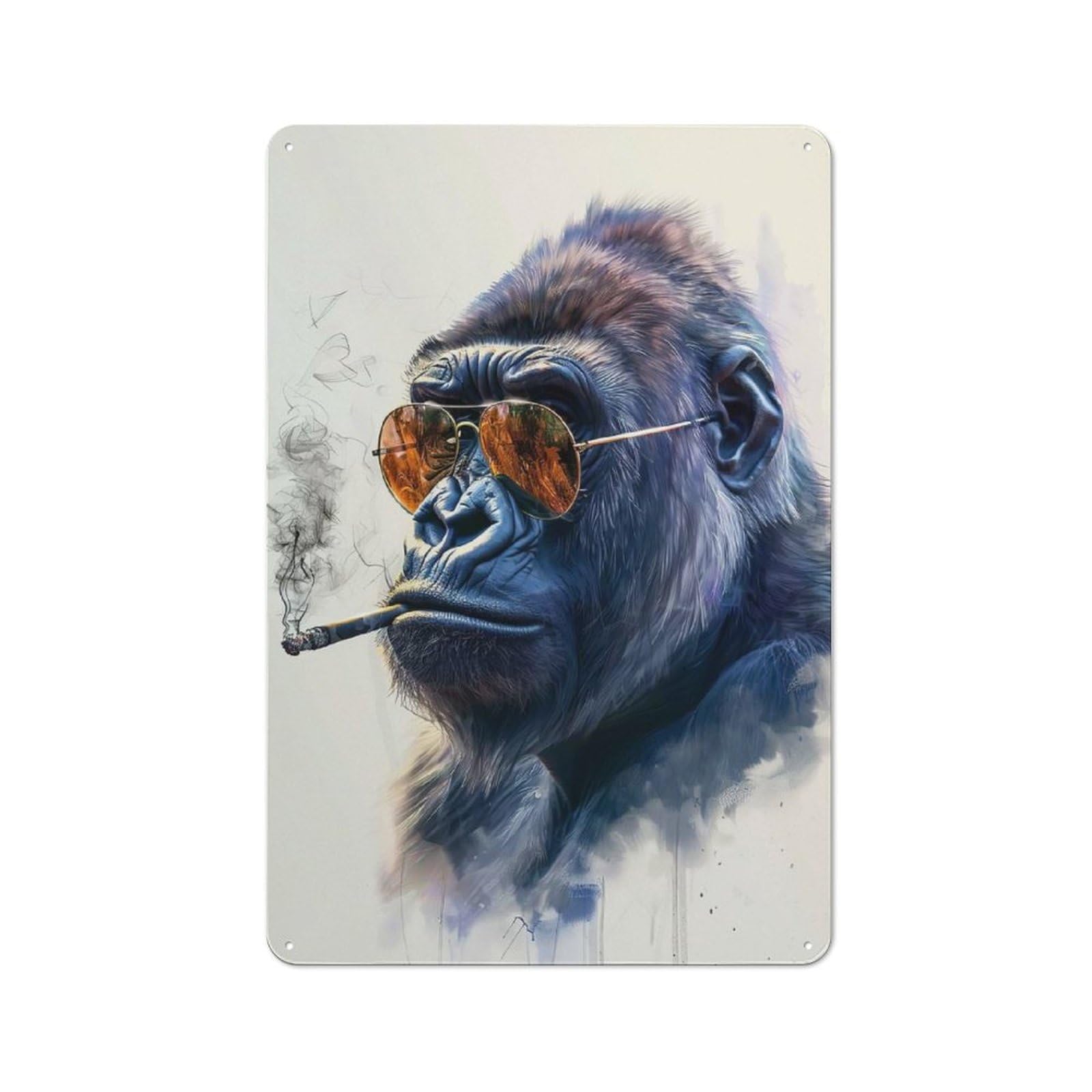 Gorilla Smoking Rustic Metal Wall Sign 30x20cm for Café Or Restaurant, Gift Idea at Christmas for Café Owners And Decorators