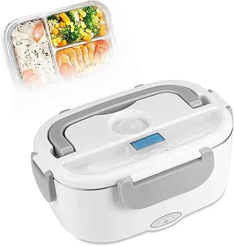 Electric Heated Lunch Box,Portable Food Warmer Lunch Box,Car Electric Heating Lunch Box,80 Degree Constant Temperature Heating,for Both Car and Home Use,for People Carrying LunchColorGrey