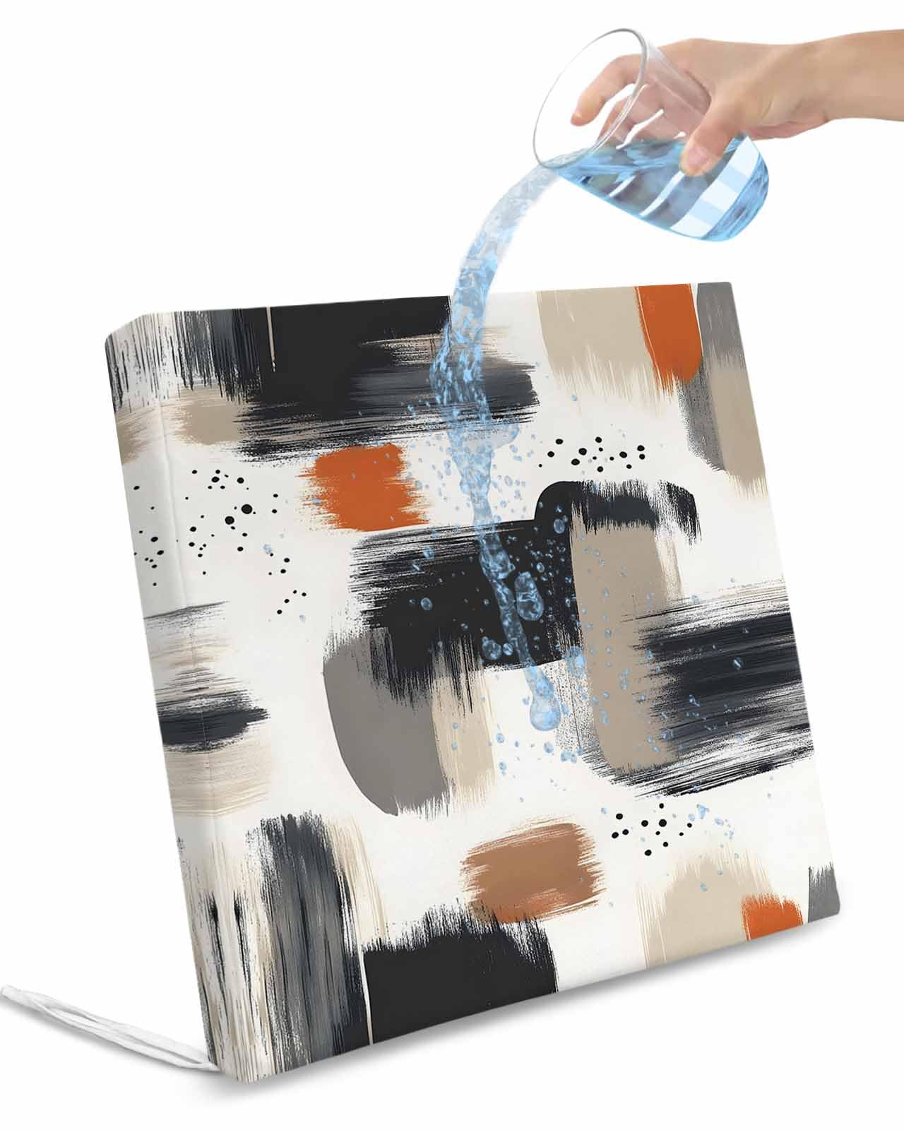 2 Pack Black Khaki Waterproof Cushion Covers with Ties, Outdoor Patio Chaise Lounge Chair Seat Cushion Slip Covers Replacement(Only Cover) Geometric Abstract Retro Art Aesthetic 22